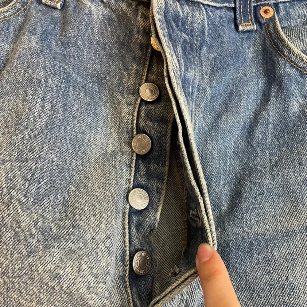 Vintage Levis 501XX 38x28 Distressed Button Fly Straight Leg Jeans Blue USA 1995